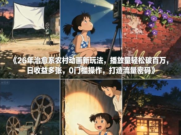 26年治愈系农村动画新玩法，播放量轻松破百万，日收益多张，0门槛操作，打造流量密码-璞创优选云网创